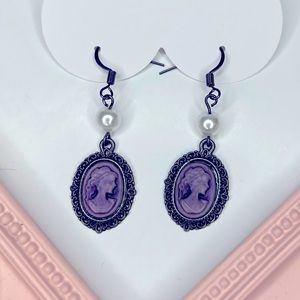 Vintage Style Cameo Drop Earrings with Pearl Beads